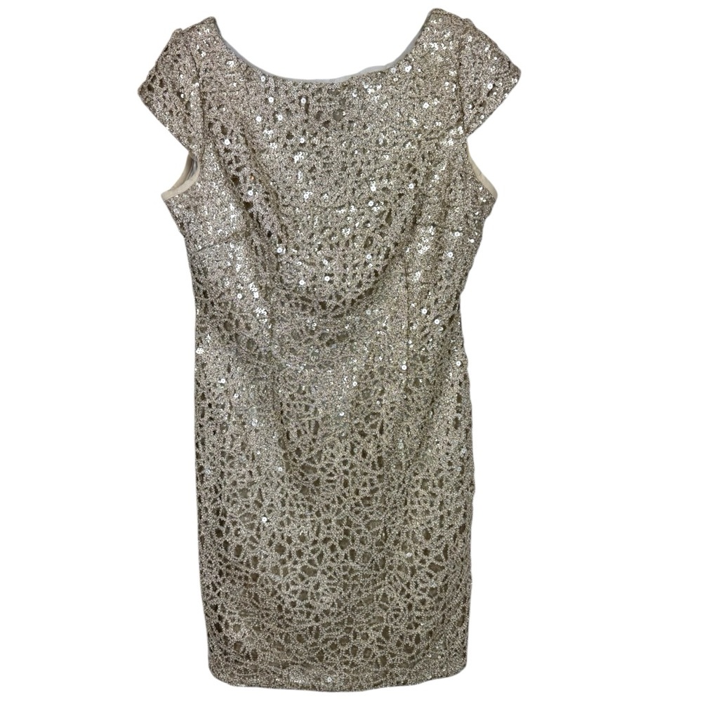 Adrianna Papell Gold Cap Sleeve Sequin Cocktail Dress with Scoop Back Sz 12